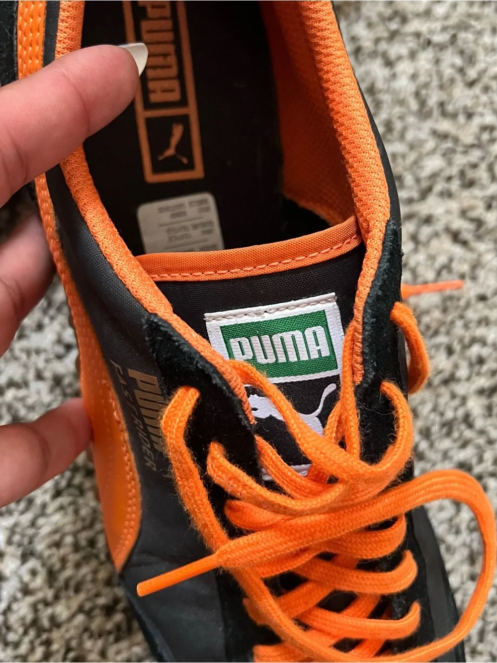 Puma Black and Bright Orange Fast Rider sneakers size 10.5 men’s